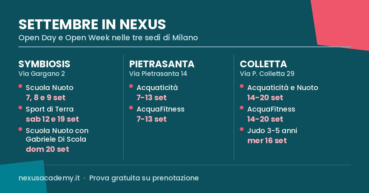 Open Day e Open Week settembre 2026 nelle tre sedi Nexus di Milano